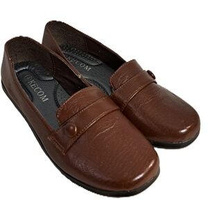 Kecom Womens Brown Faux Leather Flat Heel Loafers Size 9
